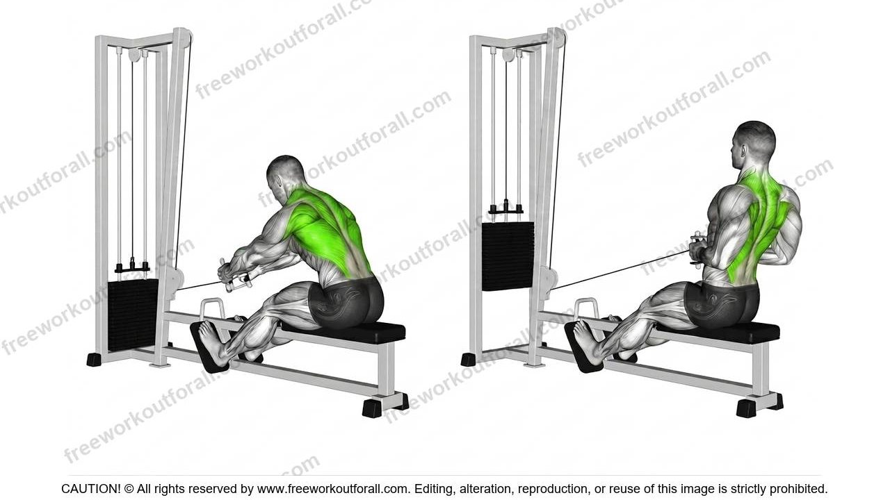 أداء تمرين التجديف بالكابل (Seated Cable Rows) لاستهداف اللاتس