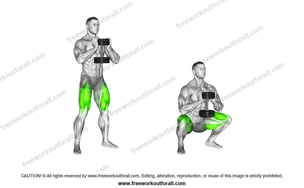 أداء تمرين السكوات (Goblet Squat) لاستهداف الفخذ الأمامي