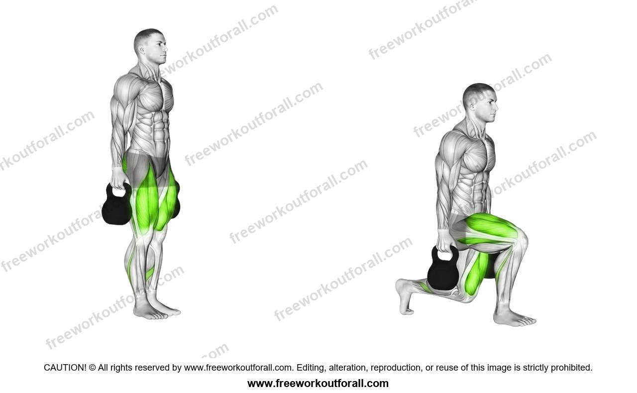أداء تمرين الفخذ الأمامي بالكيتل (Kettlebell Lunges)