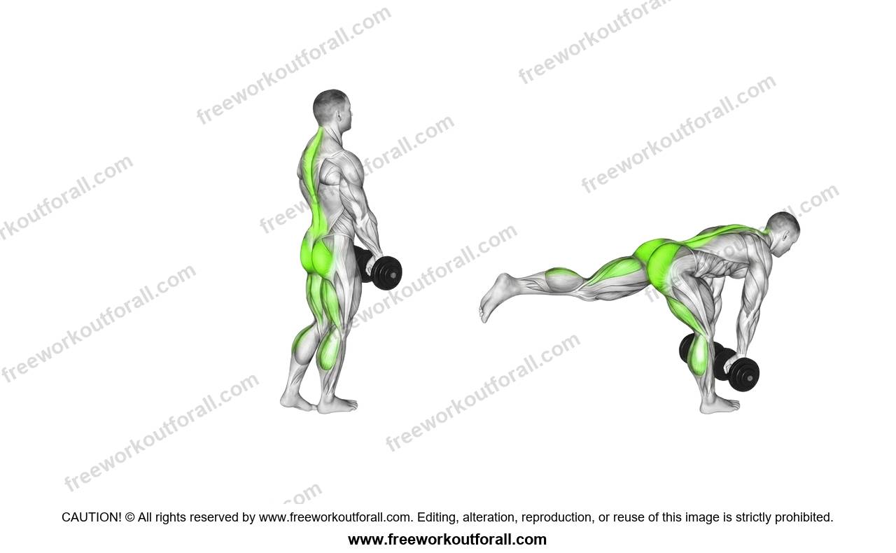 أداء تمرين الديدلفت بالدمبل (One Leg Dumbbell Deadlift) لاستهداف العضلات الخلفية للفخذ