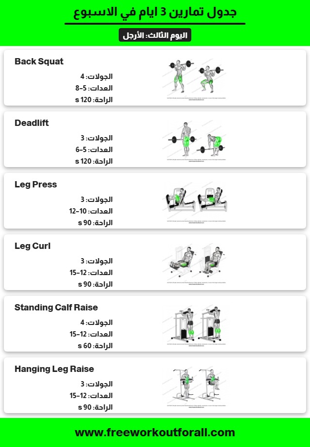 جدول تمارين 3 ايام في الاسبوع 6
