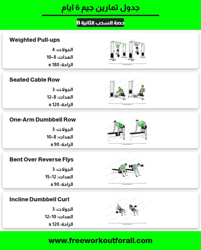 جدول تمارين جيم 6 ايام 5