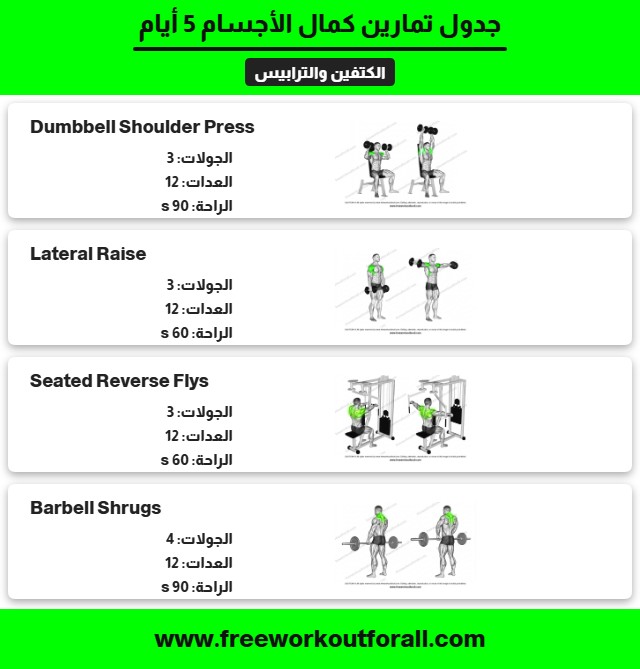 جدول تمارين كمال الأجسام 5 أيام 4