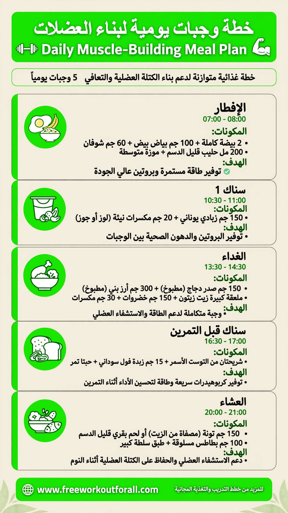 برنامج غذائي لتضخيم العضلات للمبتدئين pdf